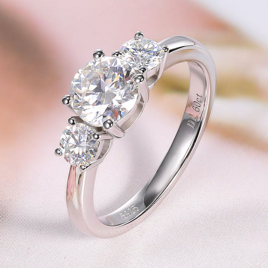 3 Diamond Moissanite Sterling Silver Ring