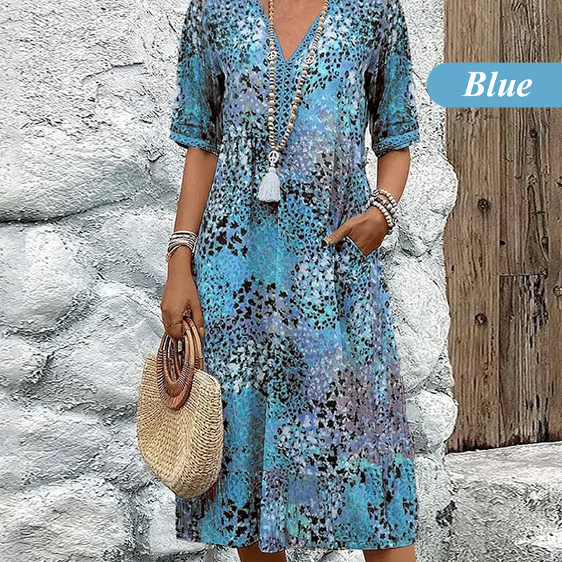 đ„Robe Midi LĂ©opard Femme Ă Col en V đ Style Safari DĂ©contractĂ© avec Poches pour le Quotidien & les Loisirs