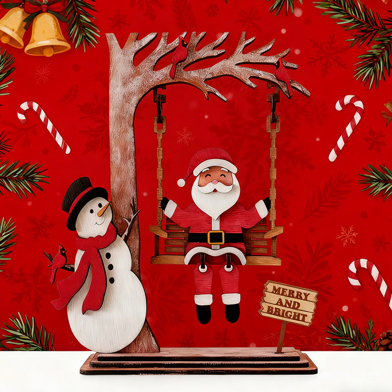 📢 60 % de réduction !!! ✨ Décoration de table 3D en bois – Père Noël sur une balançoire, pièce maîtresse festive & durable 🎄🪵