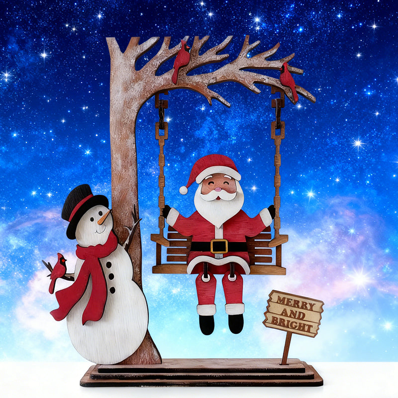 📢 60 % de réduction !!! ✨ Décoration de table 3D en bois – Père Noël sur une balançoire, pièce maîtresse festive & durable 🎄🪵
