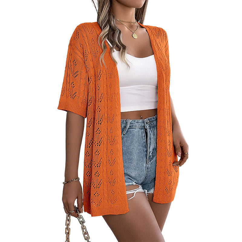 🔥Cardigan en maille ajourée à manches courtes pour femme💦 | Style Bohème & Fraîcheur Été 🌸
