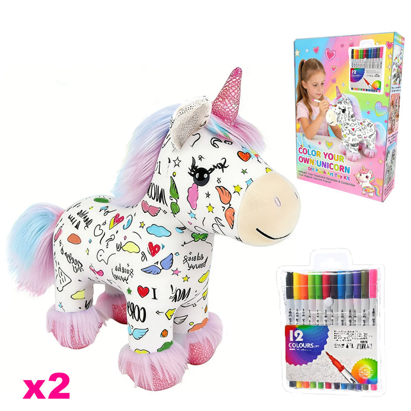 🦄 50% DE RÉDUCTION ! 🎨 Kit de Peluche Licorne à Colorier Soi-Même – Lavable & Réutilisable – 12 Feutres Non Toxiques Inclus – Développe la Créativité et la Motricité Fine – Cadeau Parfait pour Enfants ✨