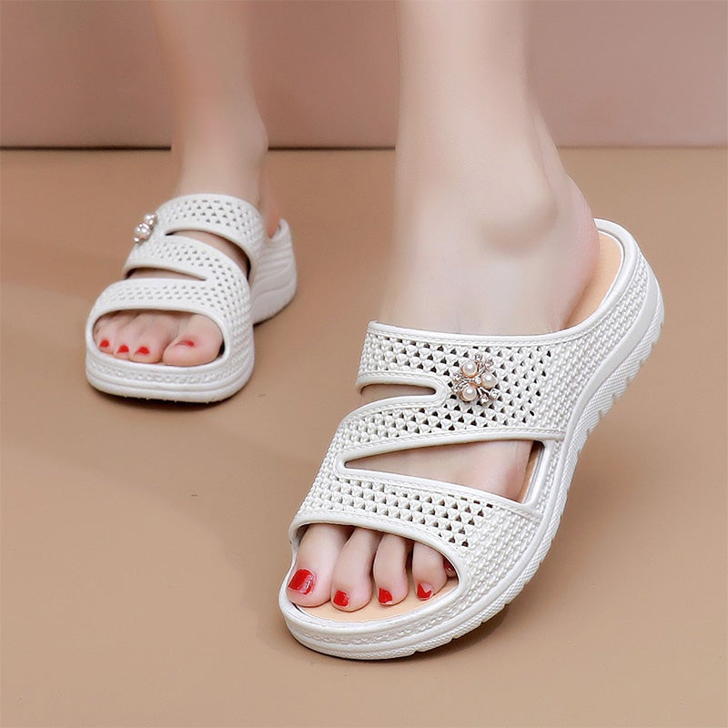 👡🌸 PROMO D'ÉTÉ -75% ! Sandales pour femme à semelle souple – Modèle à enfiler facilement, semelle épaissie et décor floral ✨