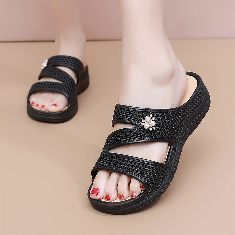👡🌸 PROMO D'ÉTÉ -75% ! Sandales pour femme à semelle souple – Modèle à enfiler facilement, semelle épaissie et décor floral ✨