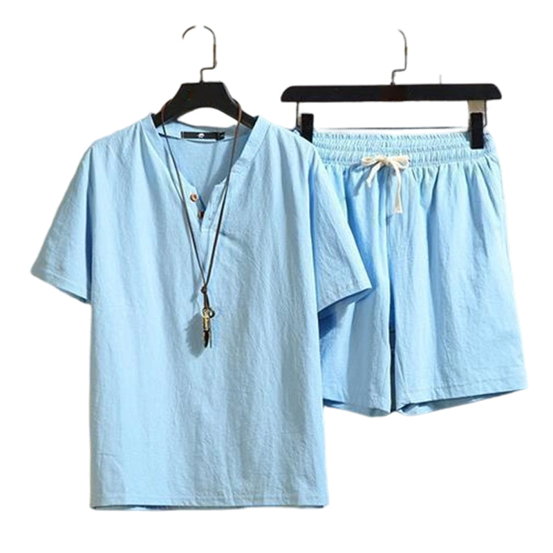 👕 50% DE RÉDUCTION ☀️ Ensemble décontracté été – Haut manches courtes & short assortis – Tissu respirant, coupe légère – parfait pour les journées chaudes ou les loisirs 🩳💨✨