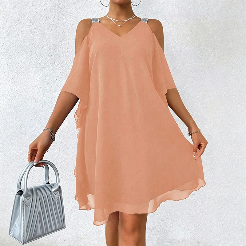 🌿 50 % DE RÉDUCTION MAINTENANT ! 💞Robe fluide à encolure en V et épaules dénudées pour femme