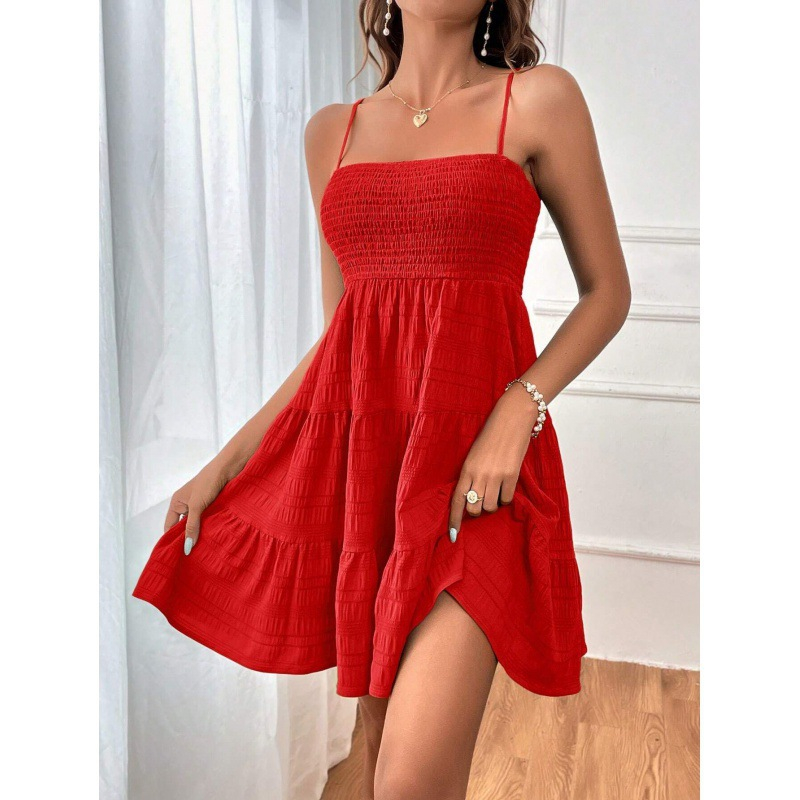 đNouveautĂ©s 2026 -50%đ„Robe courte femme Ă volants froncĂ©s â bretelles rĂ©glables, poitrine extensible et coupe A fluide âš