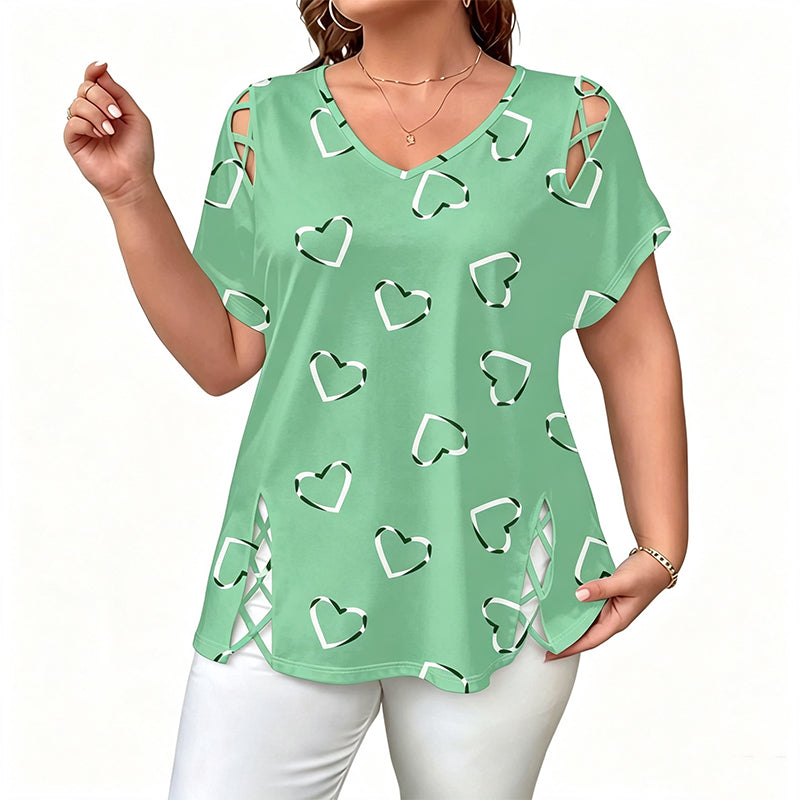 đđ -50% | T-Shirt Femme Grande Taille Ă ImprimĂ© CĆur â Manches Courtes, DĂ©tails DĂ©coupĂ©s & Liens, Coupe Ample et DĂ©contractĂ©e