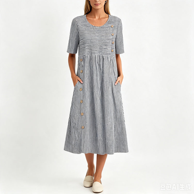 🌀☁️ OFFRE LIMITÉE -50% ! 👗 Robe Décontractée Rayée Femme – Coupe Ample & Rayures Douces – Parfaite pour un Style Quotidien Sans Effort.