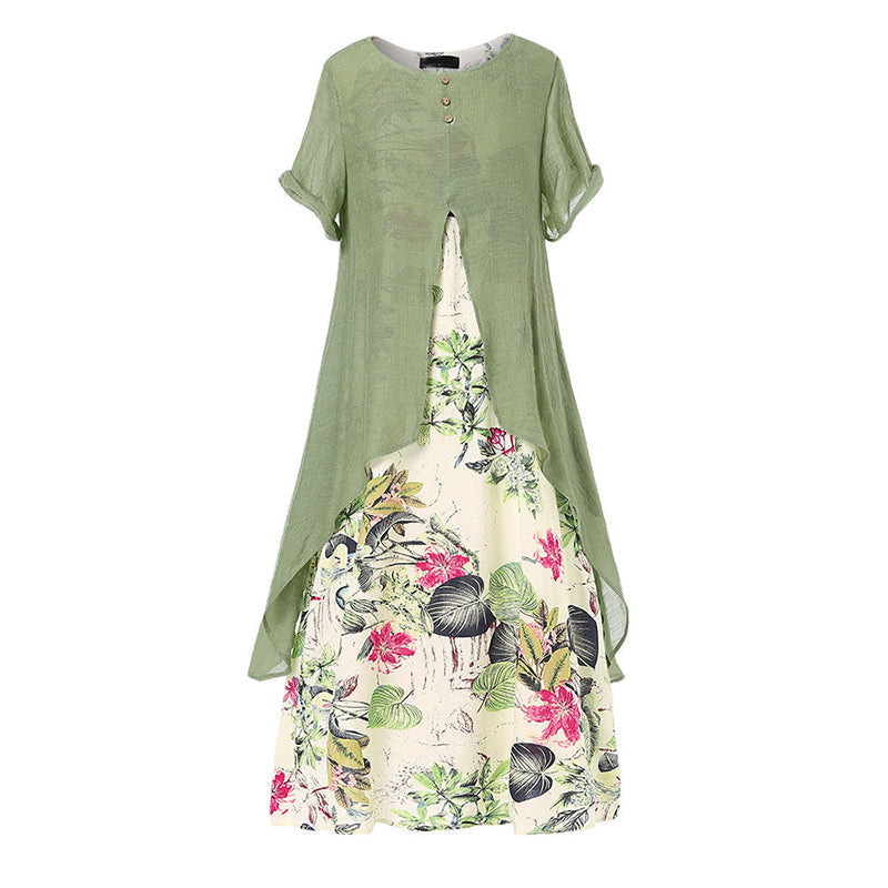 ⏳OFFRE LIMITÉE -50%⏰Robe décontractée à imprimé fleuri effet superposé pour femmes💐👗