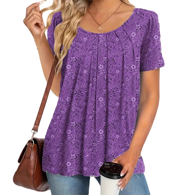 ⏳ Offre limitée -50% ! ⏰ Top Floral Femme Col Rond Manches Courtes 🌸👚