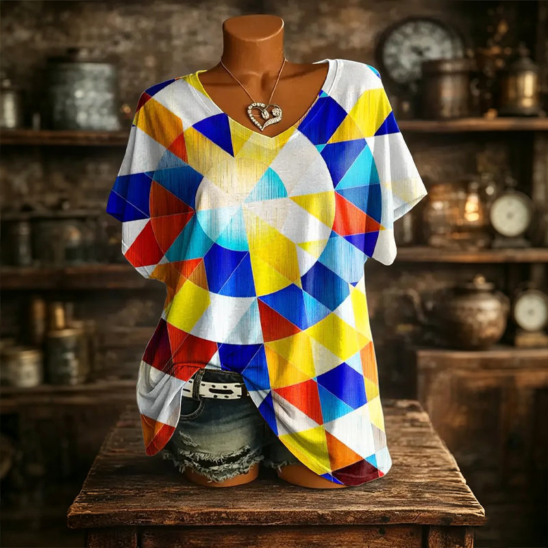 T-shirt col V imprimé effet glacé pour femme