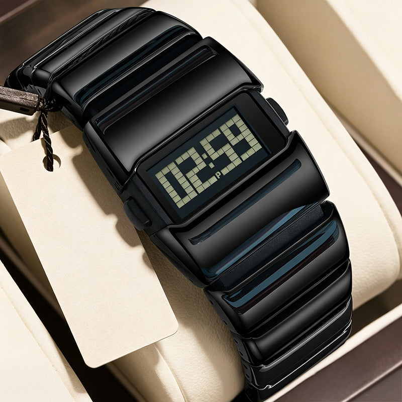⌚ -50% ! 💎 Montre Digitale de Luxe pour Homme – Métal Poli Effet Miroir – Affichage Clair – Noir / Argent-Noir – Look Bureau et Soirée 🕶️