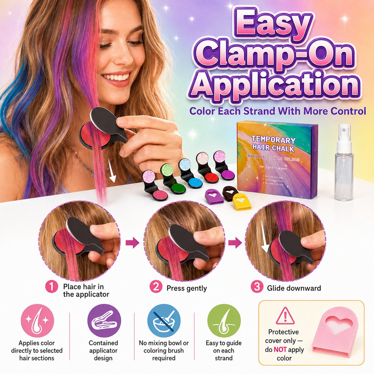 🔥Dernier jour : 50 % de réduction !🌈 Kit d’applicateurs de craies capillaires temporaires 12 couleurs