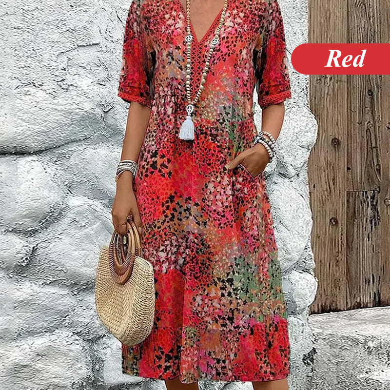 🔥Robe Midi Léopard Femme à Col en V 🐆 Style Safari Décontracté avec Poches pour le Quotidien & les Loisirs