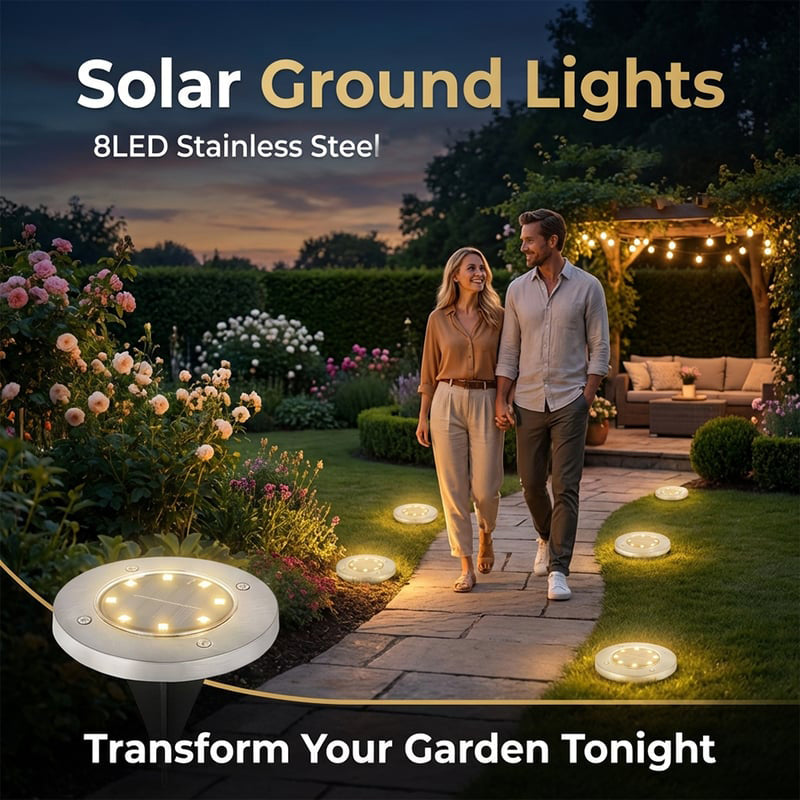 🔥 Offre exceptionnelle : 50 % DE RÉDUCTION 🔥 Lampe de sol en acier inoxydable à énergie solaire avec 8 LED