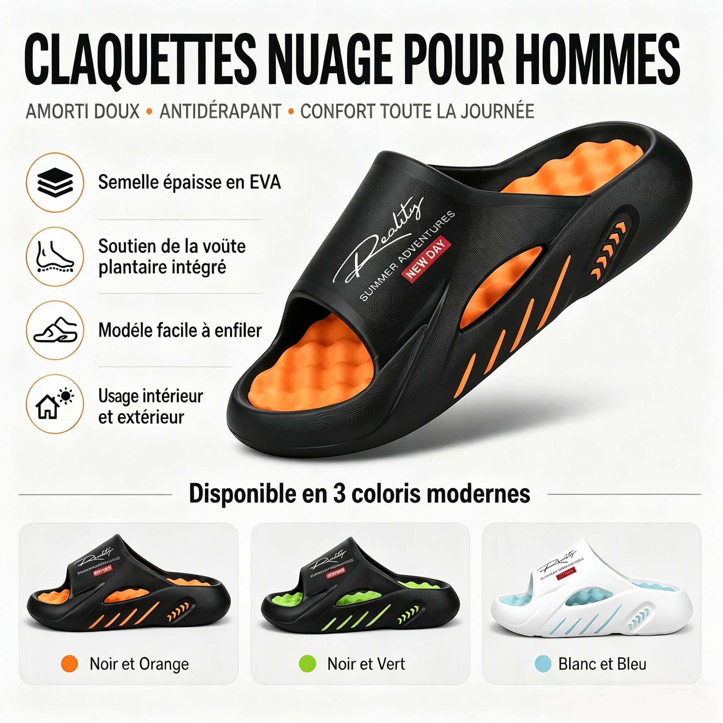 💐📈 PROMO SPÉCIALE 50% ! Sandales Homme à Plateforme Épaisse – Semelle Cloud en Mousse Mémoire de Forme, Antidérapante, Soutien de la Voûte, Confort Optimal au Quotidien ✨