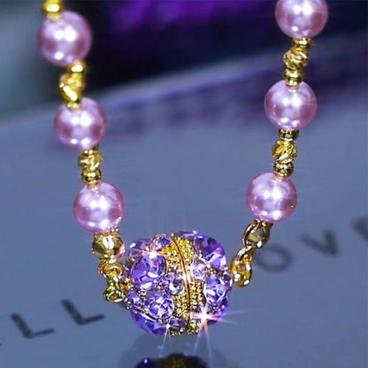 🔥2025 HOT SALE🔥 Elegant Imitation Pearl Necklace with Sparkling Magnetic Rhinestone Ball