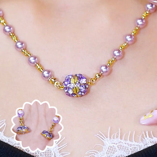 🔥2025 HOT SALE🔥 Elegant Imitation Pearl Necklace with Sparkling Magnetic Rhinestone Ball