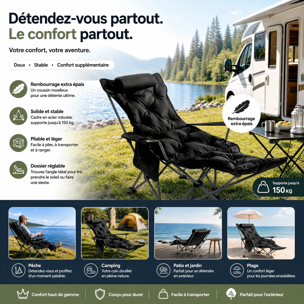 🪑 50% DE RABATT ! 🌿 Trgbarer verstellbarer Klappstuhl für Außenbereich – Léger, stable et pratique – Idéal pour le jardin, le camping, la plage ou la terrasse – un transport et une construction simples 🏕️✨