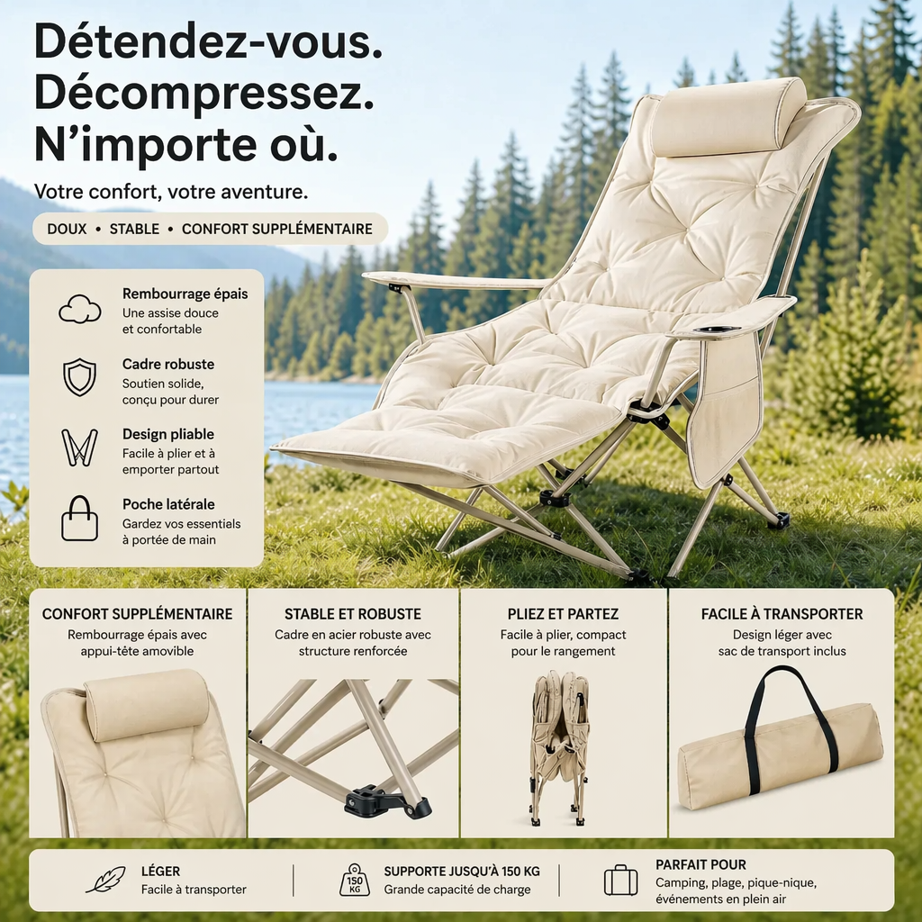 🪑 50% DE RABATT ! 🌿 Trgbarer verstellbarer Klappstuhl für Außenbereich – Léger, stable et pratique – Idéal pour le jardin, le camping, la plage ou la terrasse – un transport et une construction simples 🏕️✨