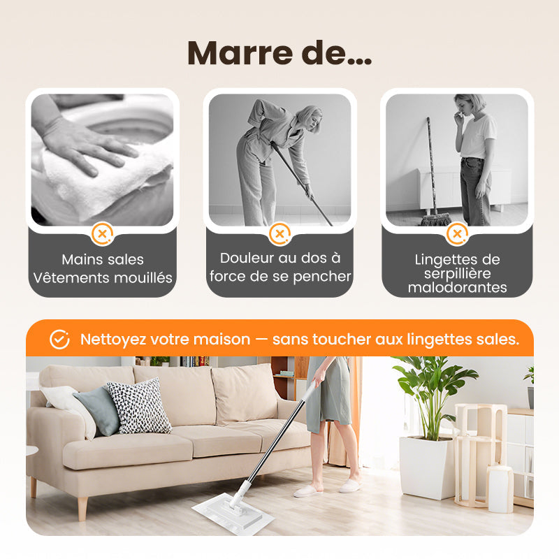 🧹 50% DE RÉDUCTION! 💧 Serpillère Réutilisable – Pince Biomimétique Auto-Serrante, Manche Télescopique & Rotation 360° ✨