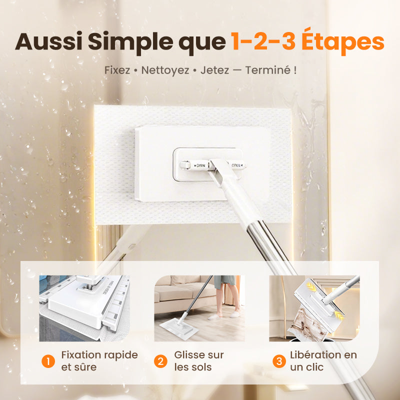 🧹 50% DE RÉDUCTION! 💧 Serpillère Réutilisable – Pince Biomimétique Auto-Serrante, Manche Télescopique & Rotation 360° ✨