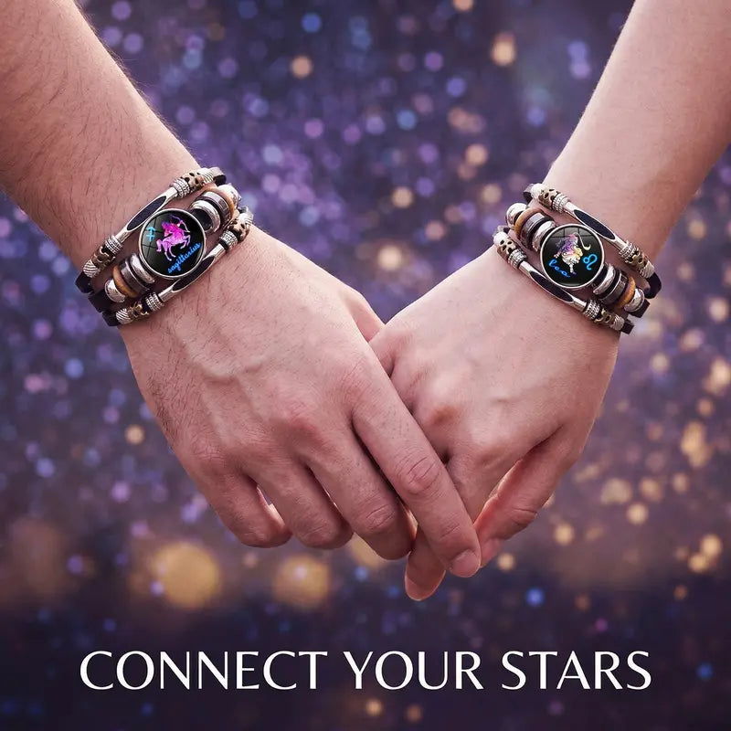 ⭐ ACHETEZ 1 OFFERT 1！🐾 Bracelet Zodiaque en cuir phosphorescent – Brille dans le noir, ajustable et unisexe – Parfait pour les passionnés d'astrologie et à porter au quotidien ✨