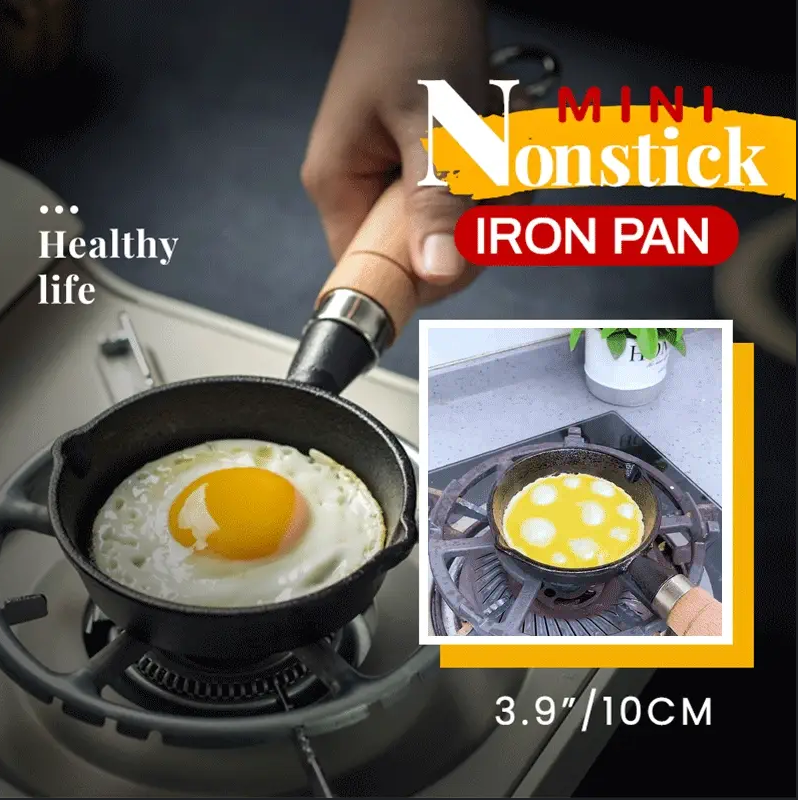🔥 -50% ! 🍳 Mini Poêle en Fonte Antiadhésive 10 cm – Coulée d’une Seule Pièce, Manche en Bois Ergonomique & Saine & Durable.