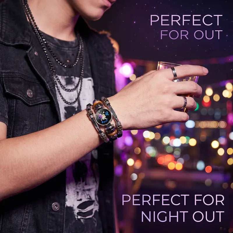 ⭐ ACHETEZ 1 OFFERT 1！🐾 Bracelet Zodiaque en cuir phosphorescent – Brille dans le noir, ajustable et unisexe – Parfait pour les passionnés d'astrologie et à porter au quotidien ✨