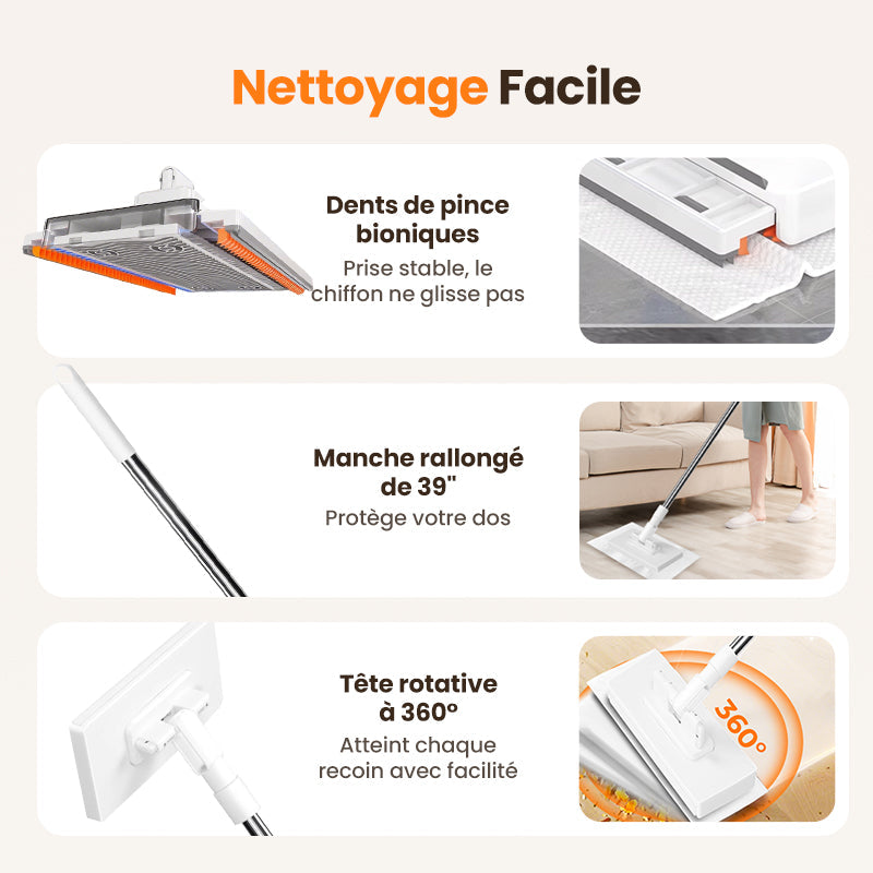 🧹 50% DE RÉDUCTION! 💧 Serpillère Réutilisable – Pince Biomimétique Auto-Serrante, Manche Télescopique & Rotation 360° ✨