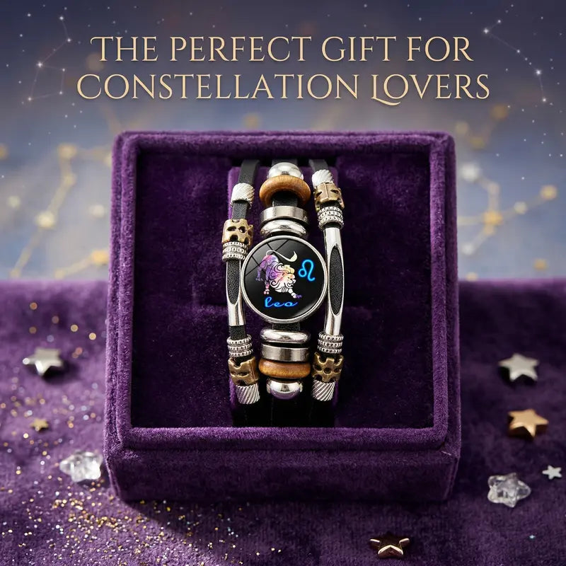 ⭐ ACHETEZ 1 OFFERT 1！🐾 Bracelet Zodiaque en cuir phosphorescent – Brille dans le noir, ajustable et unisexe – Parfait pour les passionnés d'astrologie et à porter au quotidien ✨