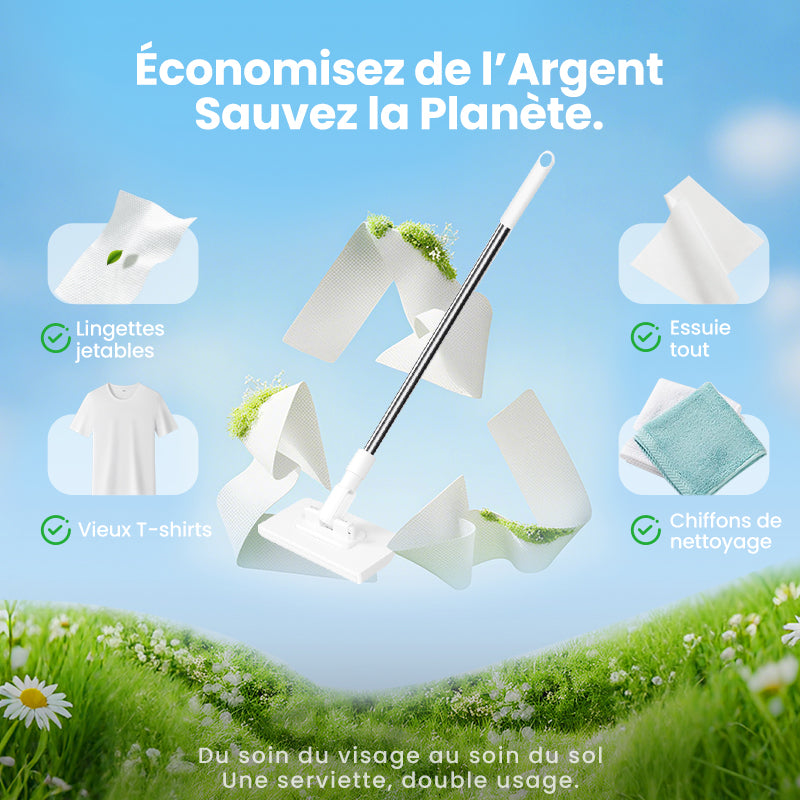 🧹 50% DE RÉDUCTION! 💧 Serpillère Réutilisable – Pince Biomimétique Auto-Serrante, Manche Télescopique & Rotation 360° ✨