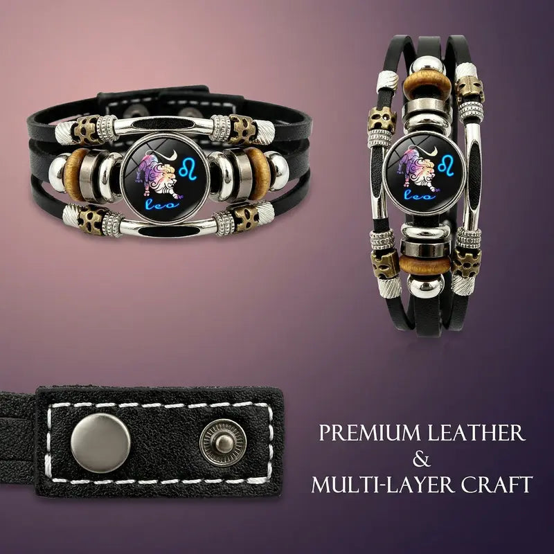 ⭐ ACHETEZ 1 OFFERT 1！🐾 Bracelet Zodiaque en cuir phosphorescent – Brille dans le noir, ajustable et unisexe – Parfait pour les passionnés d'astrologie et à porter au quotidien ✨