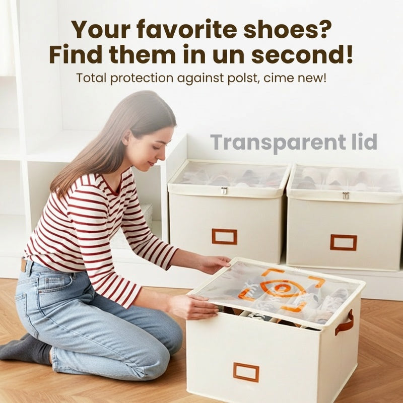 👟 50% DE RÉDUCTION ! 🧺 Boîte de Rangement en Tissu pour Chaussures – Pliable & Respirante – 16 Compartiments & Couvercle Transparent pour Placard 🏠
