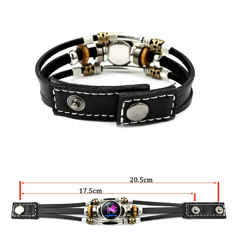 ⭐ ACHETEZ 1 OFFERT 1！🐾 Bracelet Zodiaque en cuir phosphorescent – Brille dans le noir, ajustable et unisexe – Parfait pour les passionnés d'astrologie et à porter au quotidien ✨