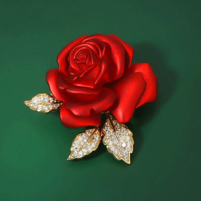 High-Quality Enameled Rose Brooch