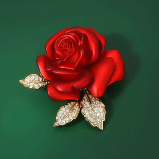 High-Quality Enameled Rose Brooch