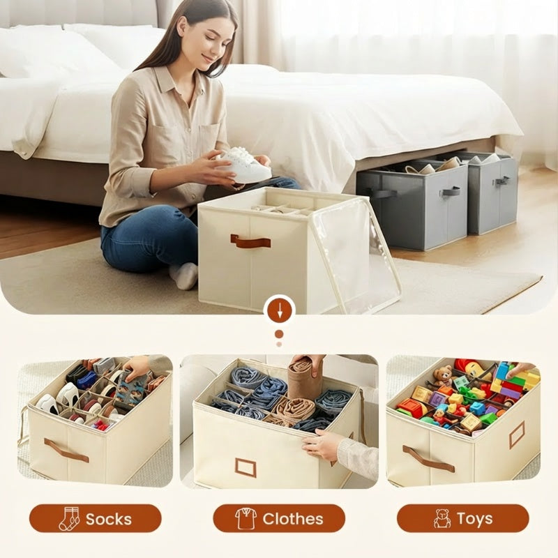👟 50% DE RÉDUCTION ! 🧺 Boîte de Rangement en Tissu pour Chaussures – Pliable & Respirante – 16 Compartiments & Couvercle Transparent pour Placard 🏠