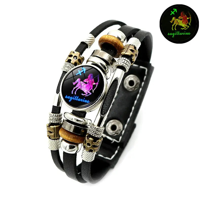 ⭐ ACHETEZ 1 OFFERT 1！🐾 Bracelet Zodiaque en cuir phosphorescent – Brille dans le noir, ajustable et unisexe – Parfait pour les passionnés d'astrologie et à porter au quotidien ✨