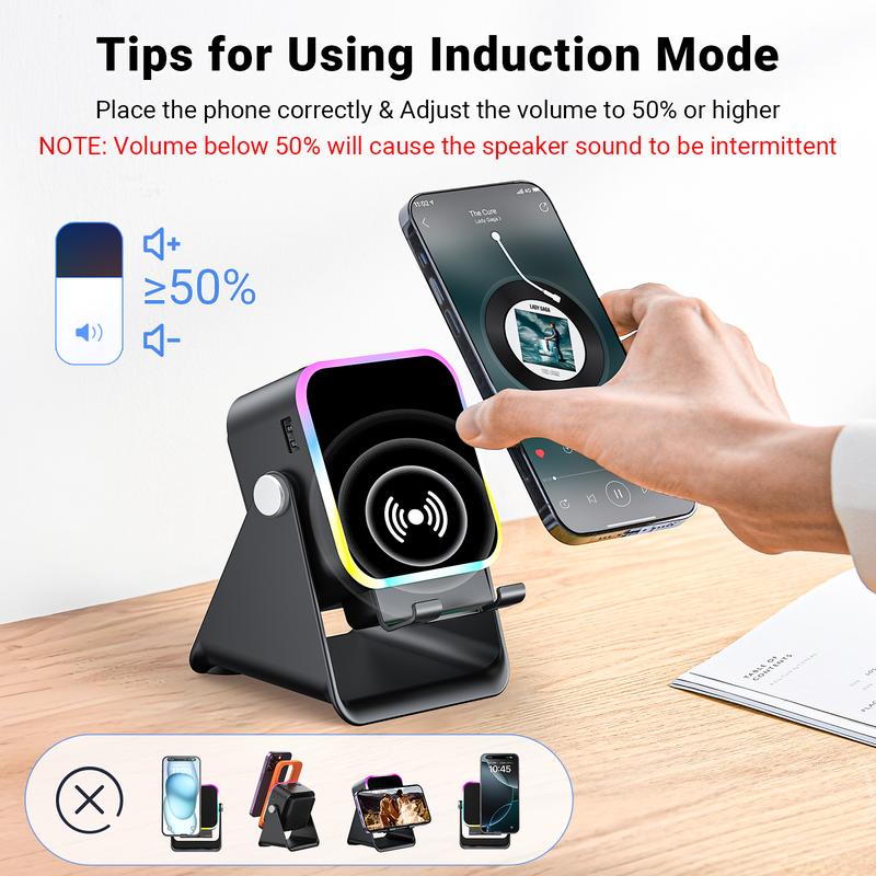🔊VENTE LIMITÉE 50 % DE RÉDUCTION🎵 Enceinte 5-en-1 avec support téléphone – Son par induction, recharge et lumière d’ambiance, tout en un !