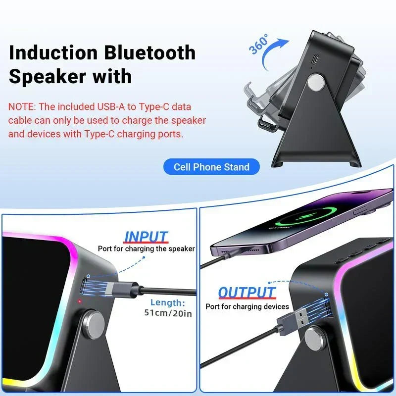 🔊VENTE LIMITÉE 50 % DE RÉDUCTION🎵 Enceinte 5-en-1 avec support téléphone – Son par induction, recharge et lumière d’ambiance, tout en un !