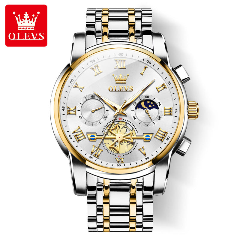 ⌚ PROMO FLASH : 50% DE RÉDUCTION ! ✨ Montre Homme Quartz Dodécagone de Luxe – Chronographe & Phase de Lune – Tourbillon Décoratif – Bracelet Acier Inoxydable 🎩