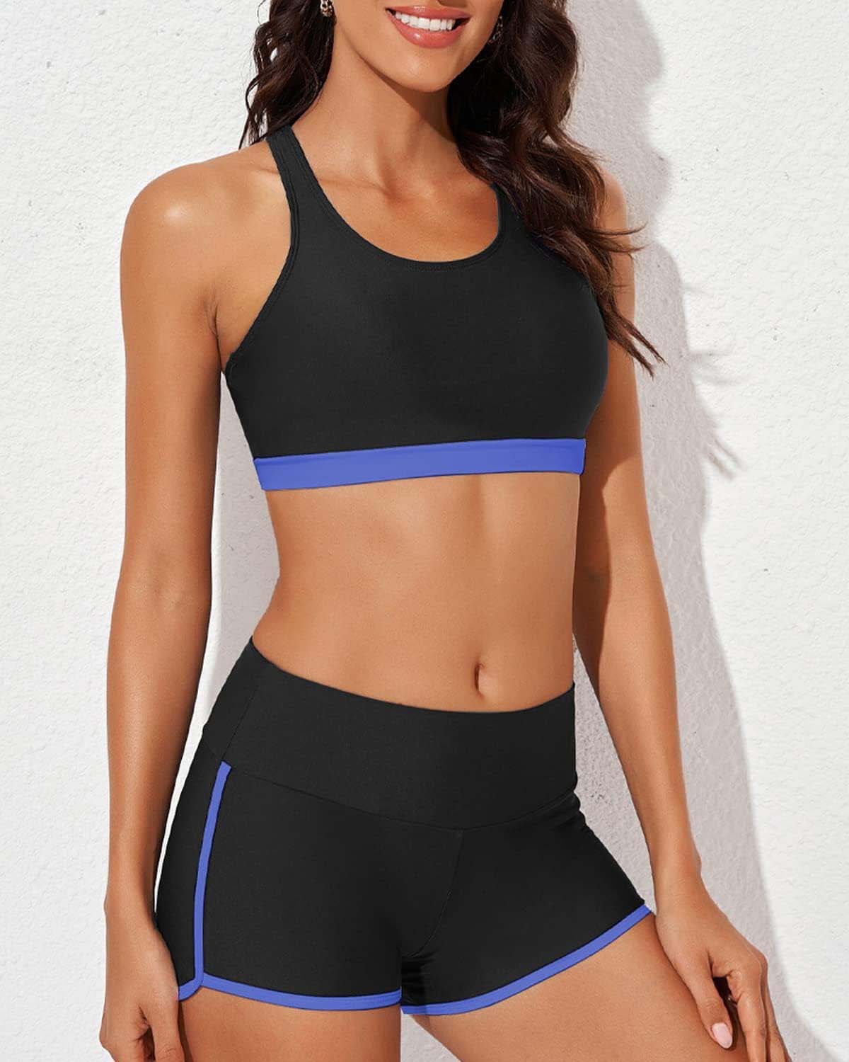 💕50% de réduction💕Ensemble de Bain Tankini Sportif Chic 3 Pièces pour Femme