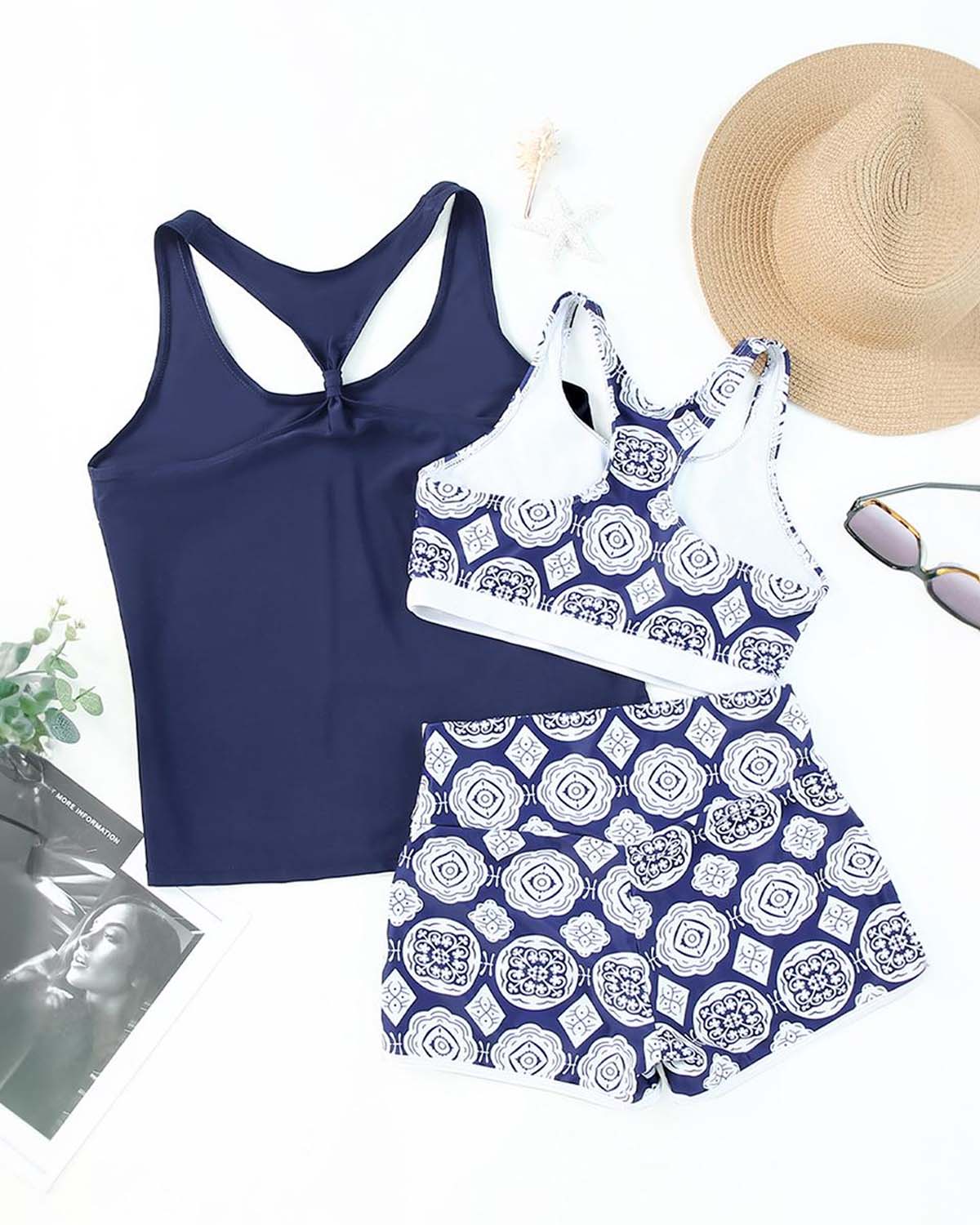 💕50% de réduction💕Ensemble de Bain Tankini Sportif Chic 3 Pièces pour Femme