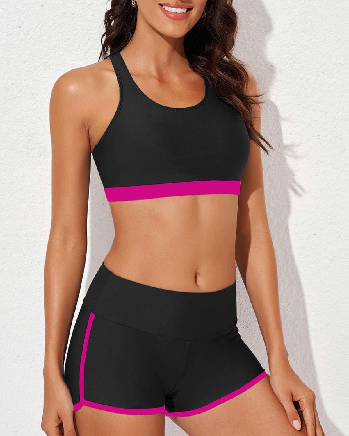 💕50% de réduction💕Ensemble de Bain Tankini Sportif Chic 3 Pièces pour Femme