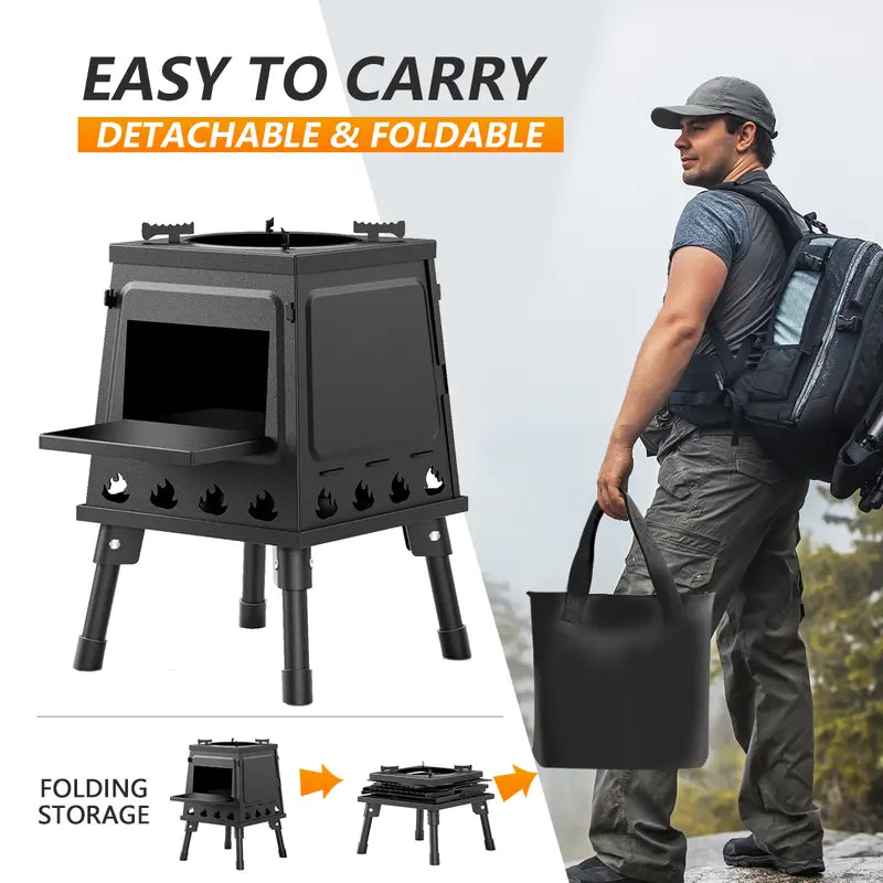 🔥 PROMO FLASH : 50% DE RÉDUCTION ! 🏕️ Poêle à Bois Portable Type Fusée – Fonte – 16 Orifices de Ventilation & Pliable for Camping & Plein Air 🌲