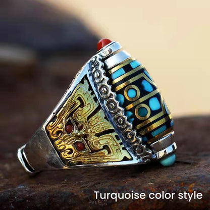 Geometric Engraving Adjustable Rotating Ring