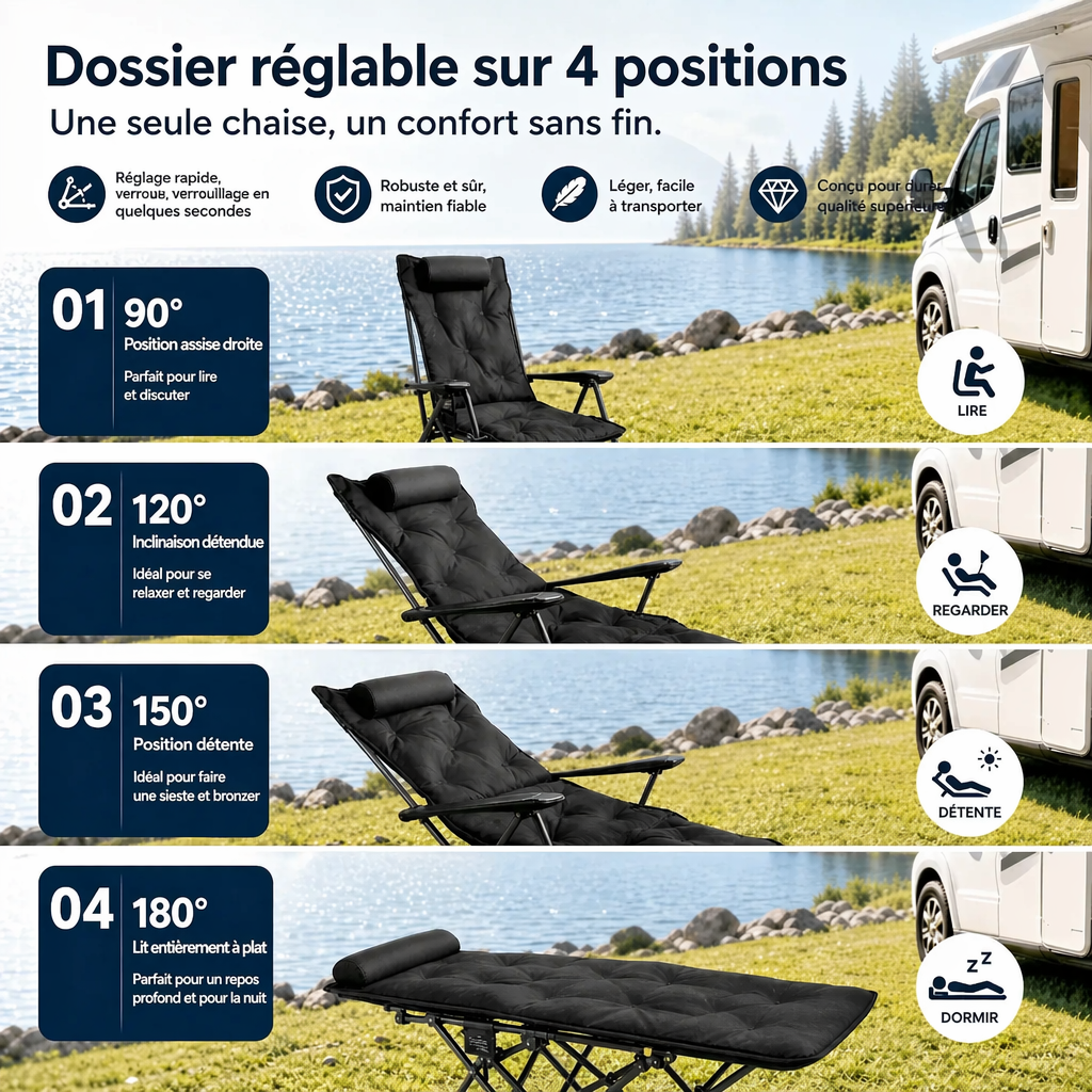 🪑 50% DE RABATT ! 🌿 Trgbarer verstellbarer Klappstuhl für Außenbereich – Léger, stable et pratique – Idéal pour le jardin, le camping, la plage ou la terrasse – un transport et une construction simples 🏕️✨