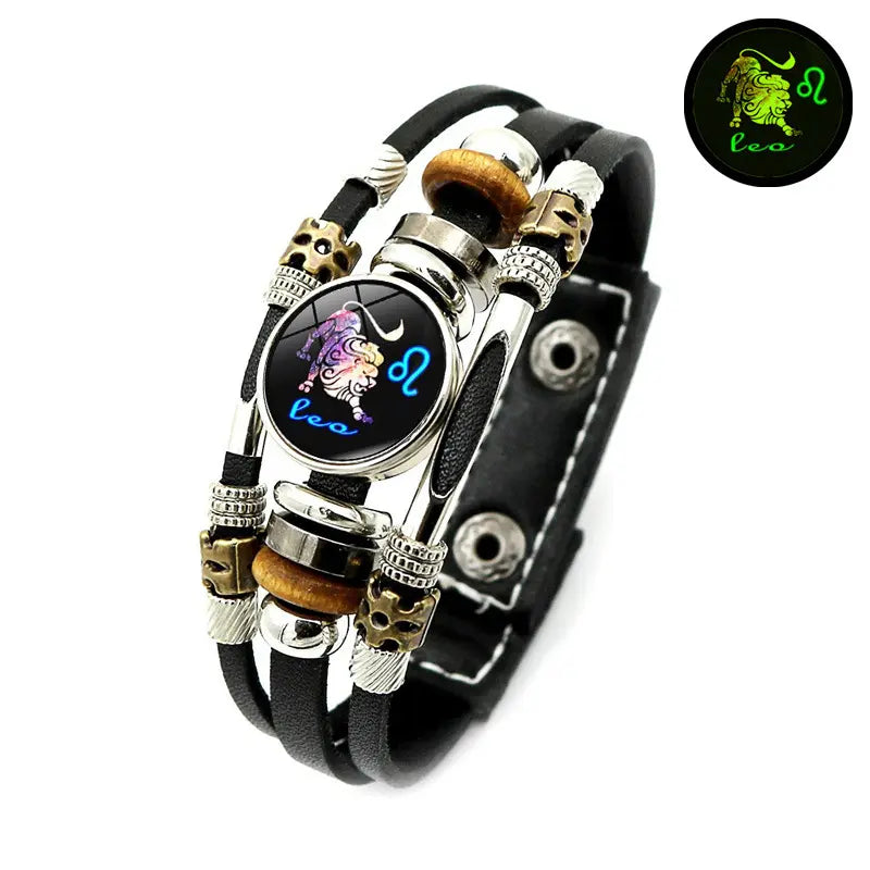 ⭐ ACHETEZ 1 OFFERT 1！🐾 Bracelet Zodiaque en cuir phosphorescent – Brille dans le noir, ajustable et unisexe – Parfait pour les passionnés d'astrologie et à porter au quotidien ✨